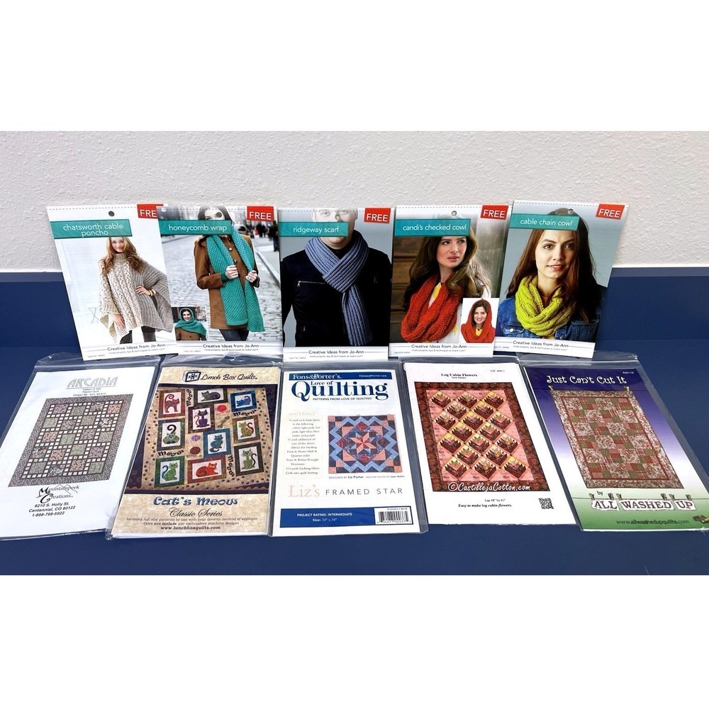 Lot Of 5 Quilting Patterns Lunch Box Quilts, Arcadia, Log Cabin Flowers, Fons‎ &
